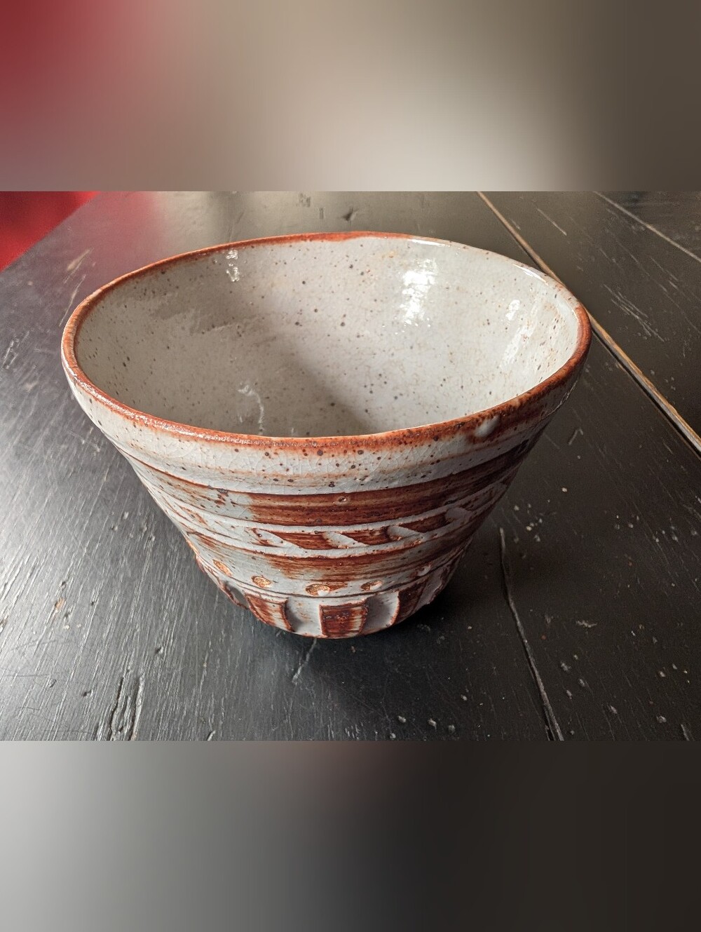 Leah Sorenson LRS Pottery Hand Carved Studio Art Ceramic Bowl Utah Stoneware